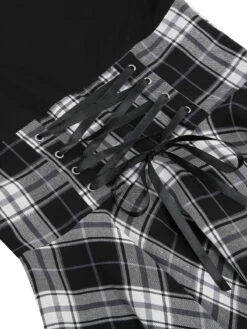 1950s Long Sleeve Patchwork Swing Dress -Candi Clothing Shop SCV021198 B 4