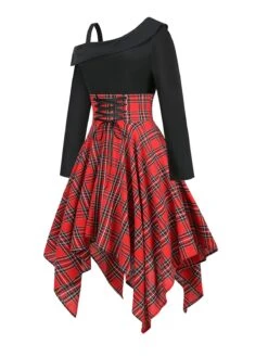 1950s Long Sleeve Patchwork Swing Dress -Candi Clothing Shop SCV021198 R 3