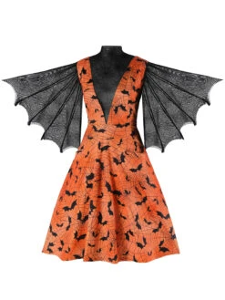 Orange Halloween Spider Sleeve Vintage Dress 9 Orange Halloween Spider Sleeve Vintage Dress -Candi Clothing Shop SCV021202 2