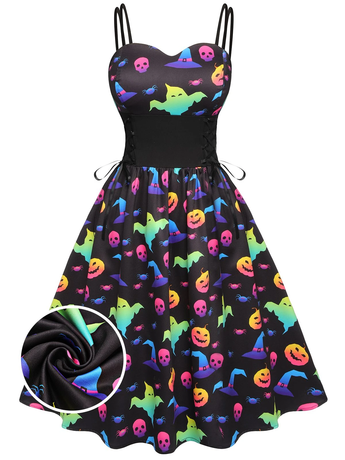 1950s Halloween Colorful Print Strap Dress 1 1950s Halloween Colorful Print Strap Dress