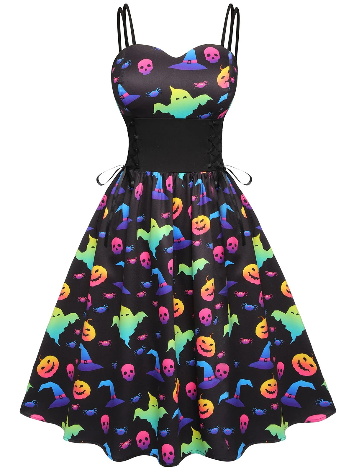 1950s Halloween Colorful Print Strap Dress 3 1950s Halloween Colorful Print Strap Dress - Image 3
