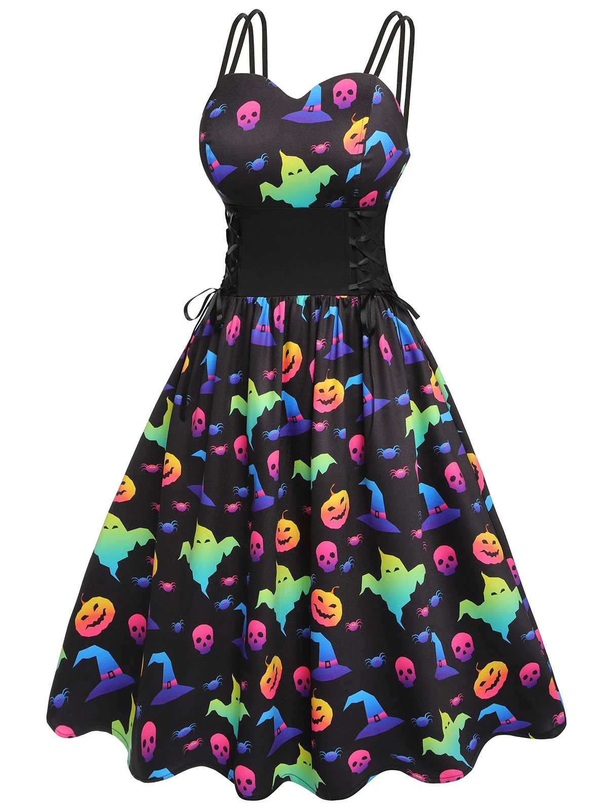 1950s Halloween Colorful Print Strap Dress 2 1950s Halloween Colorful Print Strap Dress - Image 2