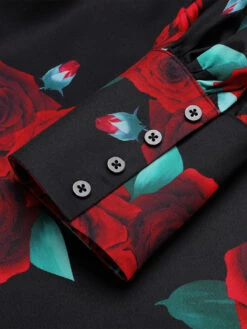 Black 1940s Rose Lantern Sleeve Lace-Up Dress 11 Black 1940s Rose Lantern Sleeve Lace-Up Dress -Candi Clothing Shop SCV021223 6