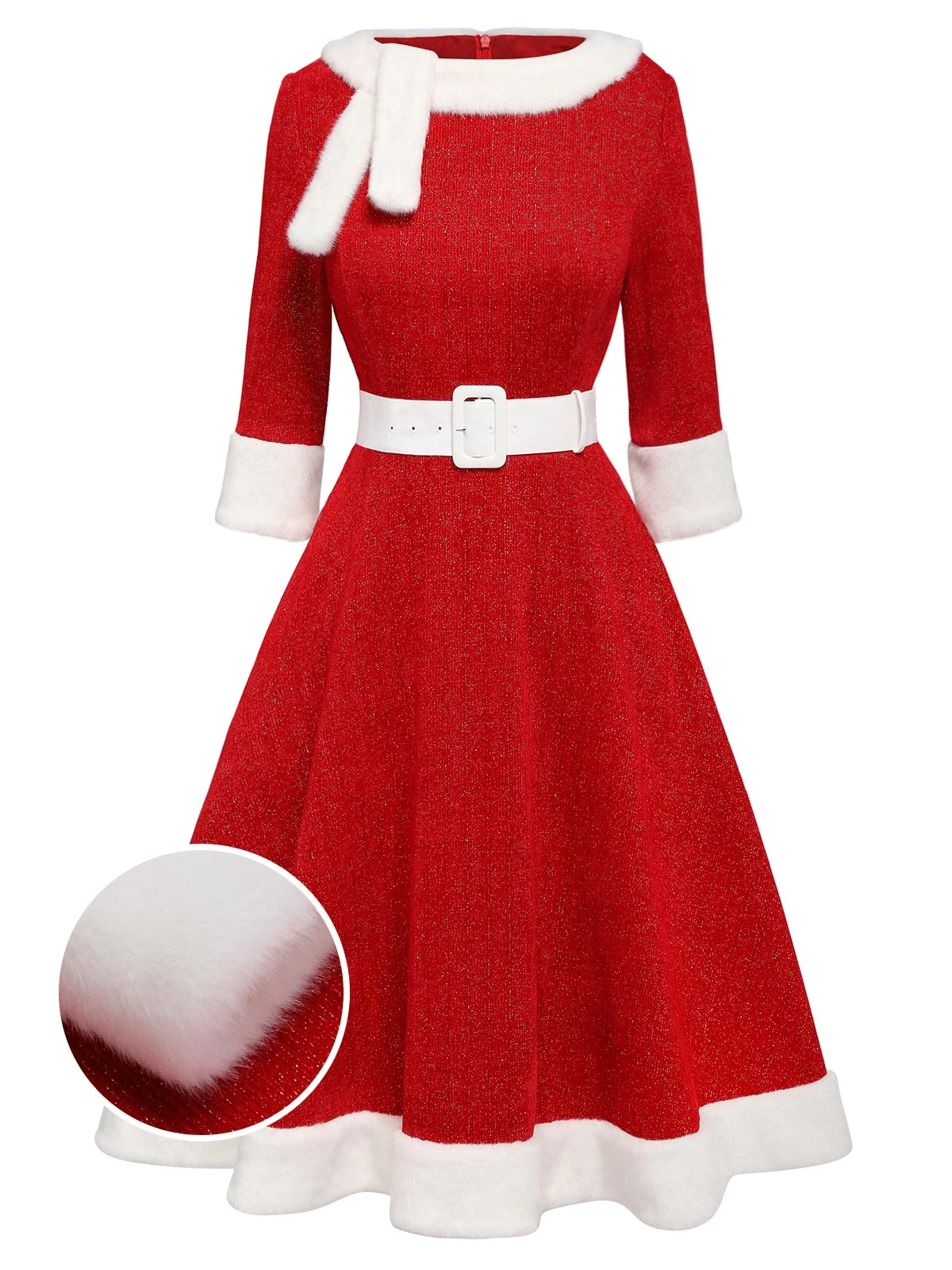 Red 1950s Solid Plush Christmas Dress 1 Red 1950s Solid Plush Christmas Dress