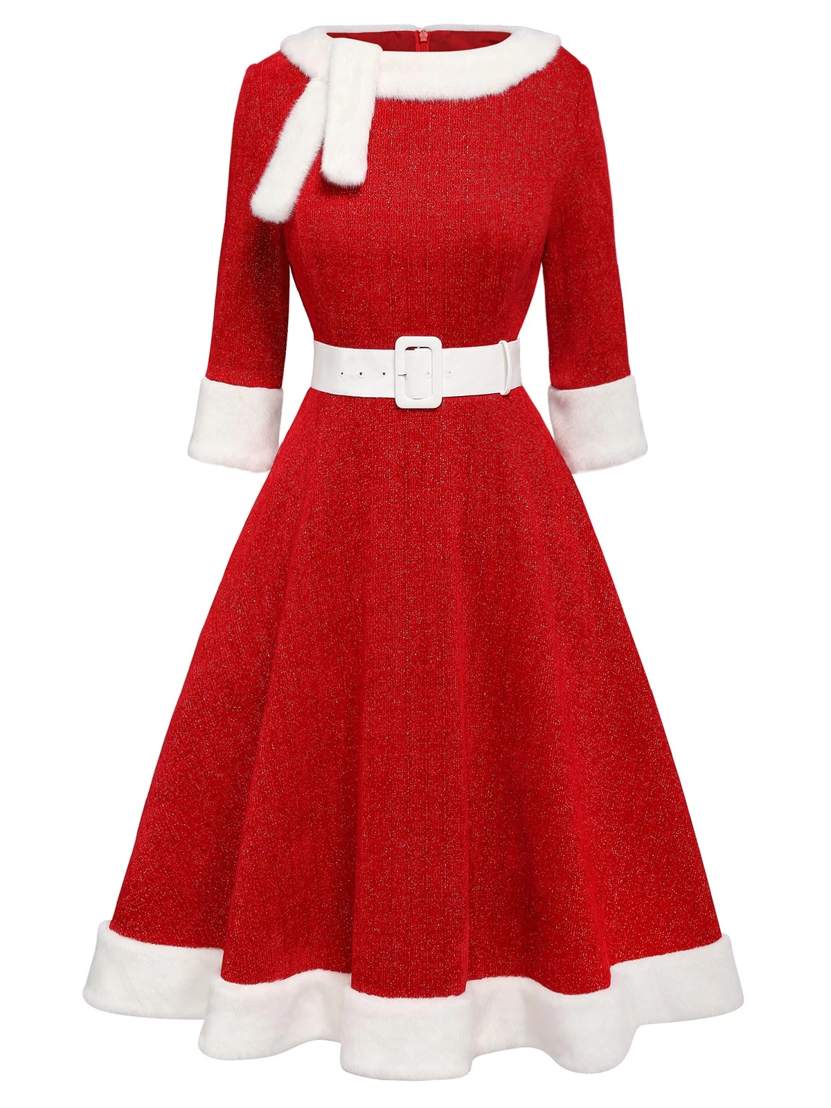 Red 1950s Solid Plush Christmas Dress 2 Red 1950s Solid Plush Christmas Dress - Image 2