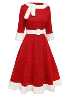Red 1950s Solid Plush Christmas Dress 9 Red 1950s Solid Plush Christmas Dress -Candi Clothing Shop SCV021231 2