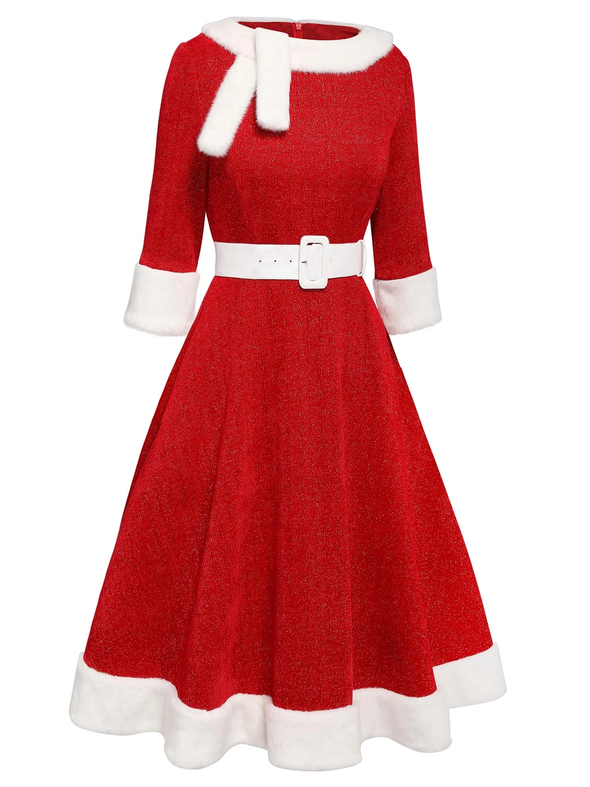 Red 1950s Solid Plush Christmas Dress 3 Red 1950s Solid Plush Christmas Dress - Image 3