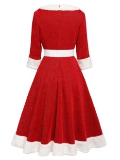 Red 1950s Solid Plush Christmas Dress 10 Red 1950s Solid Plush Christmas Dress -Candi Clothing Shop SCV021231 3