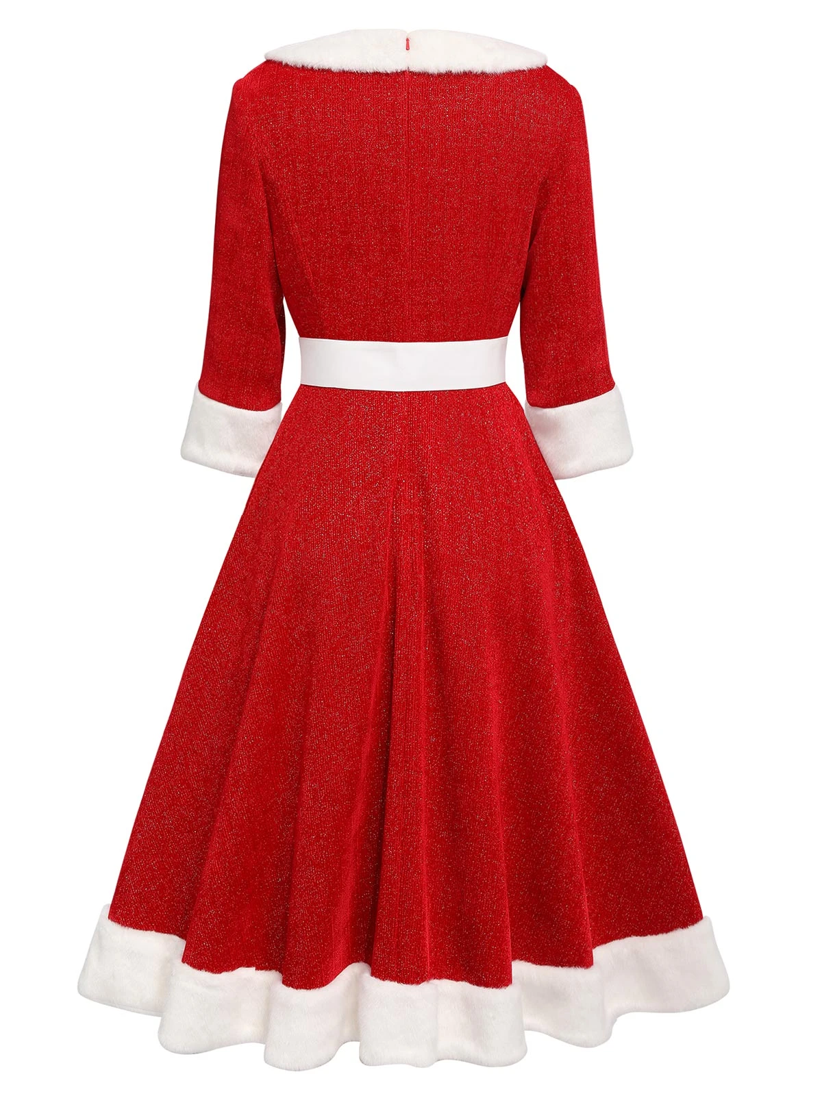 Red 1950s Solid Plush Christmas Dress 4 Red 1950s Solid Plush Christmas Dress - Image 4