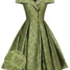 Green 1950s Off-Shoulder Vintage Dress
