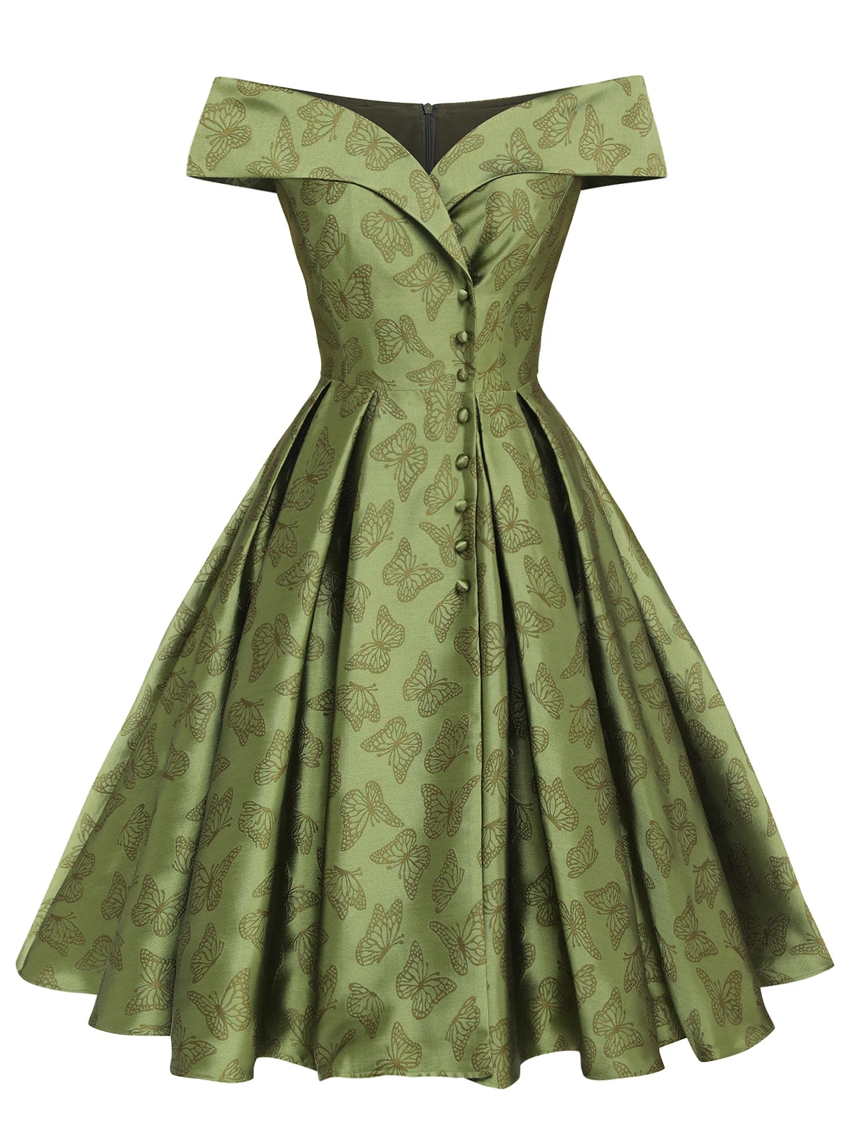 Green 1950s Off-Shoulder Vintage Dress 2 Green 1950s Off-Shoulder Vintage Dress - Image 2
