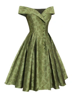 Green 1950s Off-Shoulder Vintage Dress 9 Green 1950s Off-Shoulder Vintage Dress -Candi Clothing Shop SCV021276 G 3