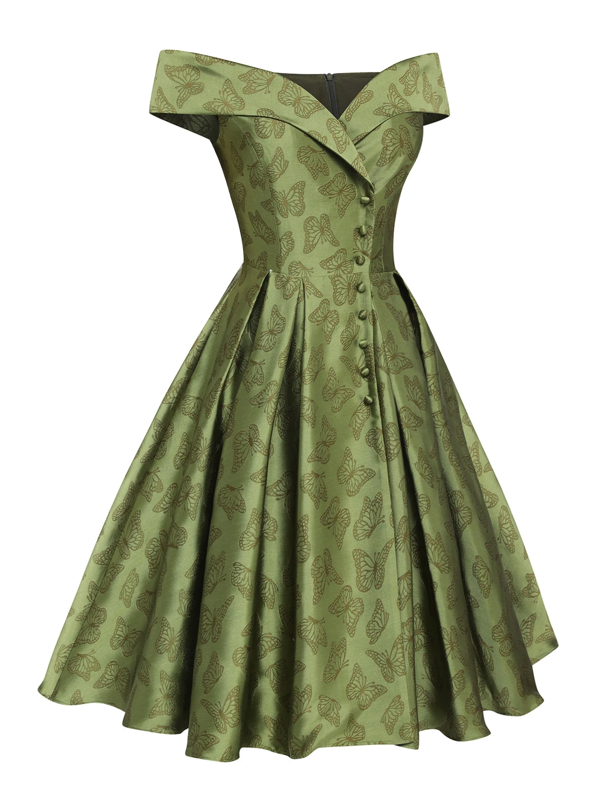 Green 1950s Off-Shoulder Vintage Dress 3 Green 1950s Off-Shoulder Vintage Dress - Image 3