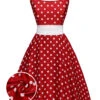 Red 1950s Dots Patchwork Swing Dress