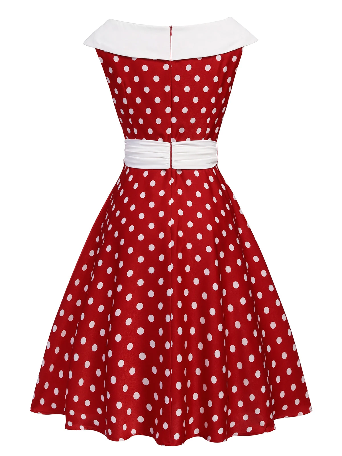 Red 1950s Dots Patchwork Swing Dress 3 Red 1950s Dots Patchwork Swing Dress - Image 3