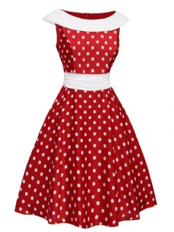 Red 1950s Dots Patchwork Swing Dress 9 Red 1950s Dots Patchwork Swing Dress -Candi Clothing Shop SCV021294 3