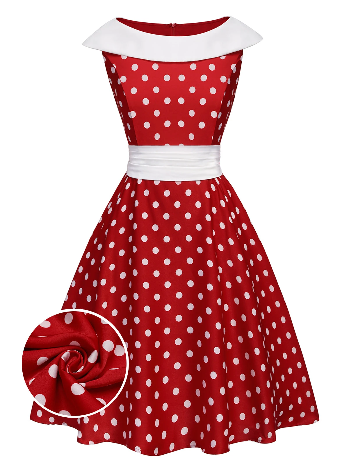 Red 1950s Dots Patchwork Swing Dress 1 Red 1950s Dots Patchwork Swing Dress