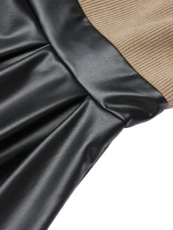 Khaki 1950s Knitted Leather Patchwork Dress -Candi Clothing Shop SCV021317 6