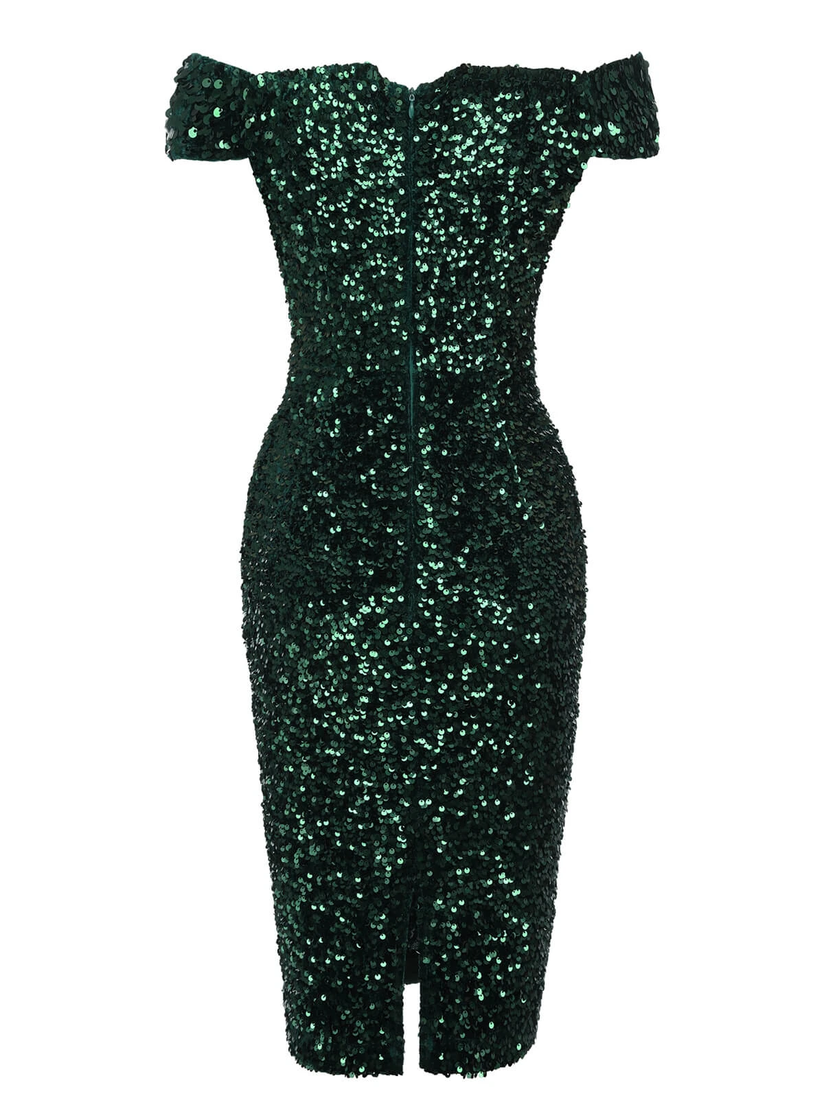 Green 1960s Sequins Off-Shoulder Pencil Dress 4 Green 1960s Sequins Off-Shoulder Pencil Dress - Image 4