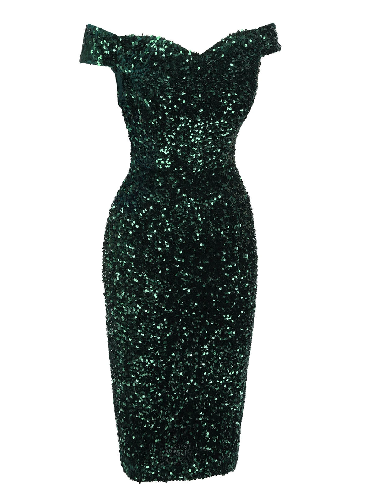 Green 1960s Sequins Off-Shoulder Pencil Dress 3 Green 1960s Sequins Off-Shoulder Pencil Dress - Image 3