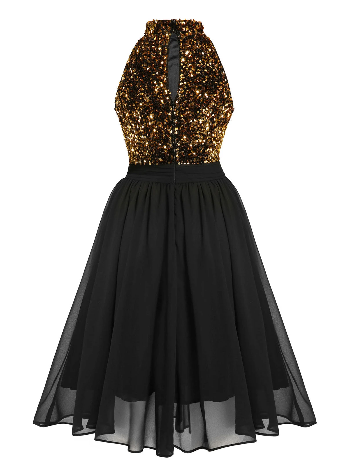 Black 1950s Gold Glitter Patchwork Dress 4 Black 1950s Gold Glitter Patchwork Dress - Image 4