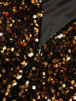 Black 1950s Gold Glitter Patchwork Dress 11 Black 1950s Gold Glitter Patchwork Dress -Candi Clothing Shop SCV021327 B 5