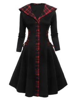 Black 1950s Plaid Hooded Swing Dress 10 Black 1950s Plaid Hooded Swing Dress -Candi Clothing Shop SCV021329 1