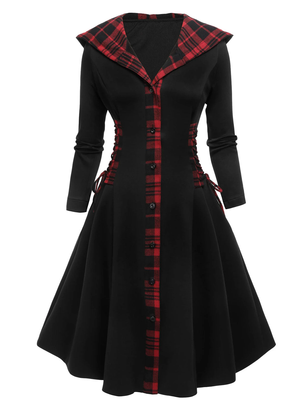 Black 1950s Plaid Hooded Swing Dress 3 Black 1950s Plaid Hooded Swing Dress - Image 3