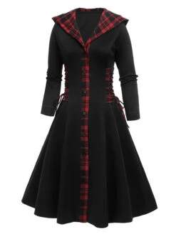 Black 1950s Plaid Hooded Swing Dress 11 Black 1950s Plaid Hooded Swing Dress -Candi Clothing Shop SCV021329 3