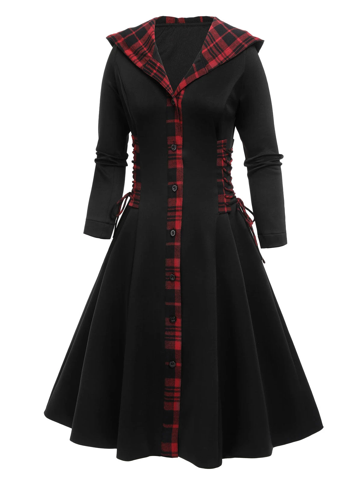 Black 1950s Plaid Hooded Swing Dress 4 Black 1950s Plaid Hooded Swing Dress - Image 4