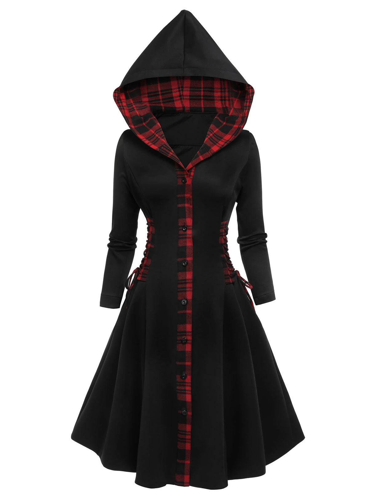 Black 1950s Plaid Hooded Swing Dress 2 Black 1950s Plaid Hooded Swing Dress - Image 2