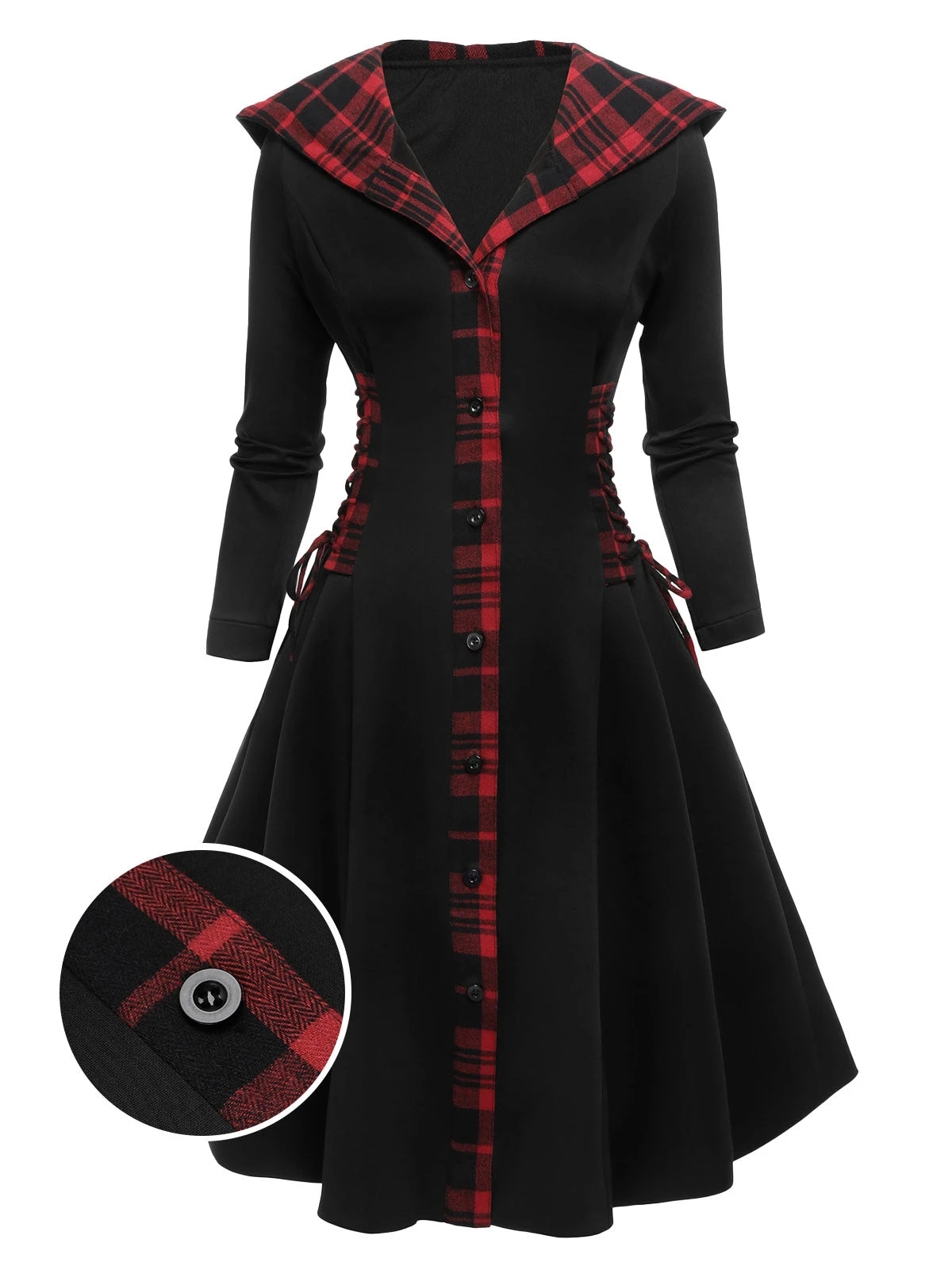 Black 1950s Plaid Hooded Swing Dress 1 Black 1950s Plaid Hooded Swing Dress
