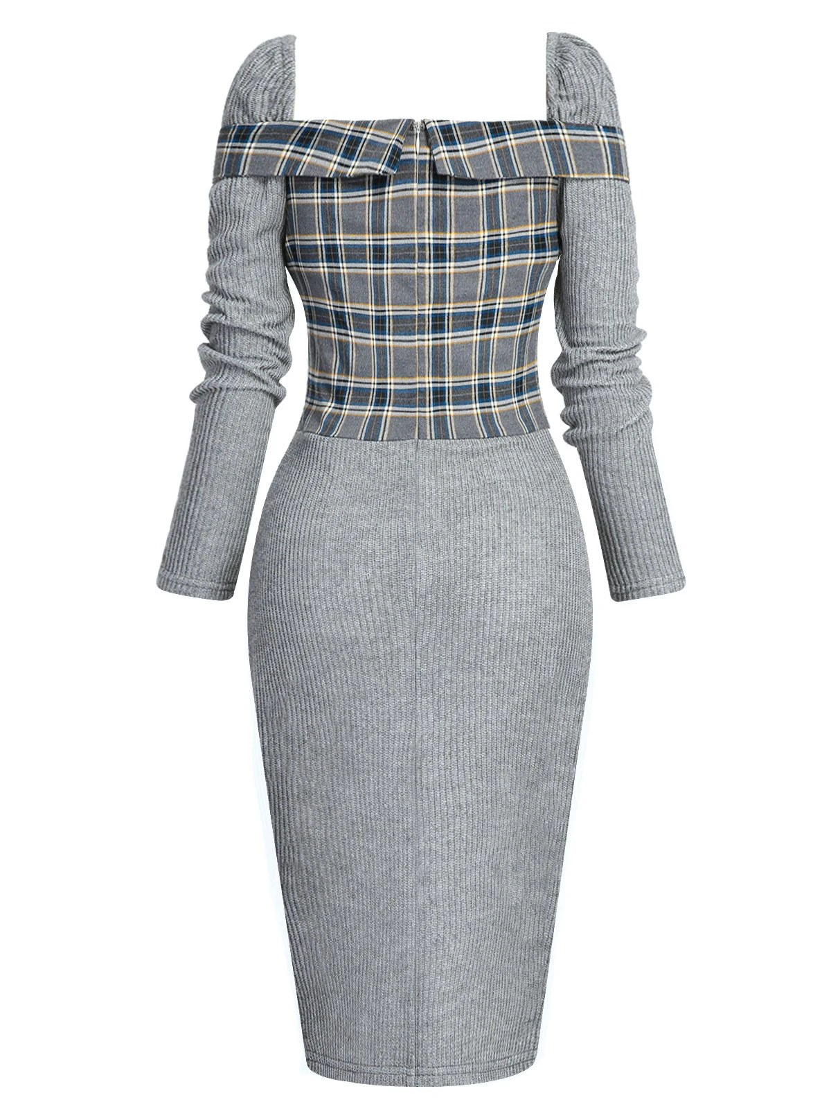 Gray 1960s Plaid Patchwork Pencil Dress 4 Gray 1960s Plaid Patchwork Pencil Dress - Image 4