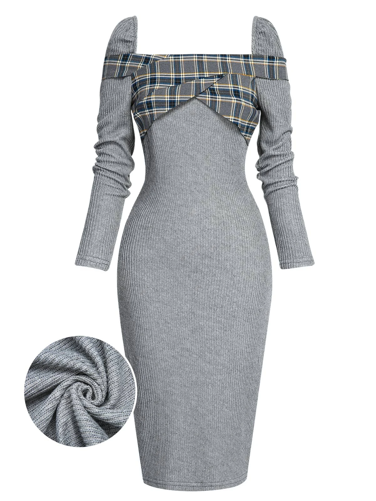 Gray 1960s Plaid Patchwork Pencil Dress 1 Gray 1960s Plaid Patchwork Pencil Dress