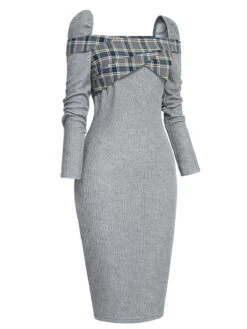 Gray 1960s Plaid Patchwork Pencil Dress 9 Gray 1960s Plaid Patchwork Pencil Dress -Candi Clothing Shop SCV021346 fdc8d367 f625 4aa9 b990 062fa8dcc545