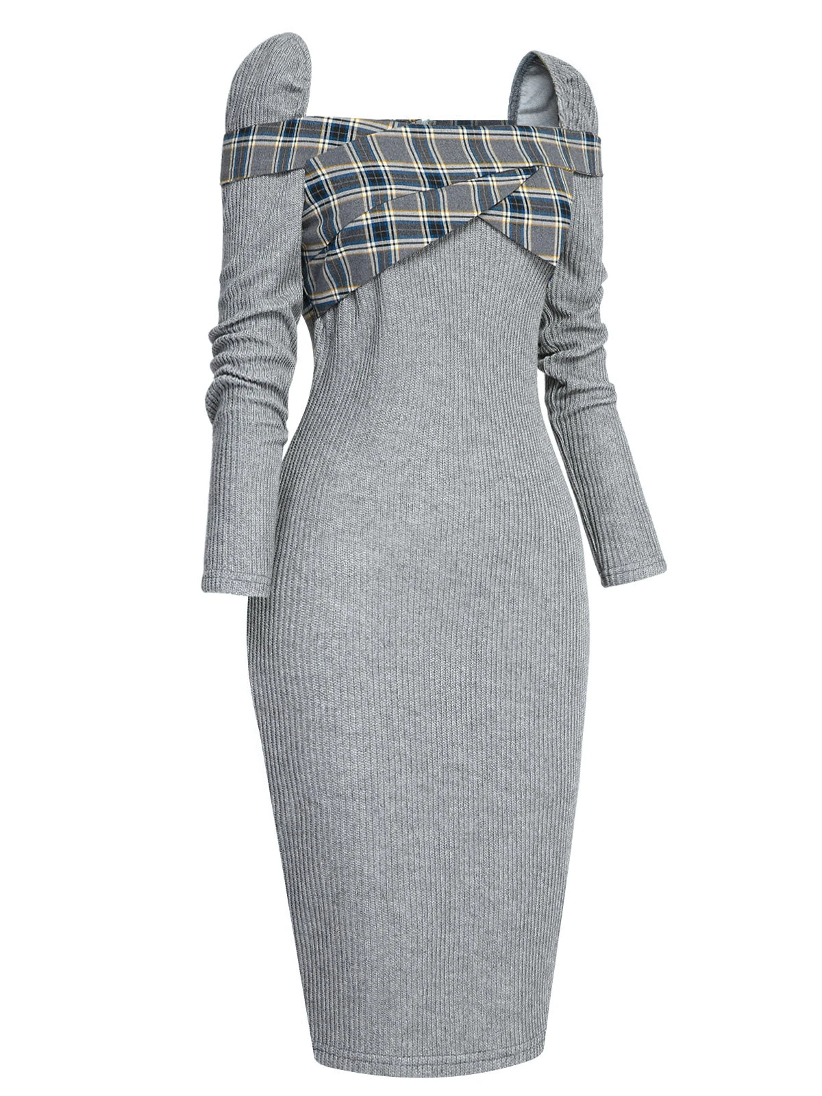 Gray 1960s Plaid Patchwork Pencil Dress 3 Gray 1960s Plaid Patchwork Pencil Dress - Image 3