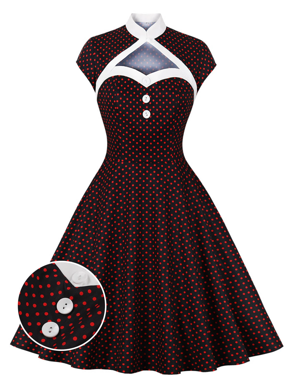 1950s Polka Dots Heart Collar Dress 1 1950s Polka Dots Heart Collar Dress