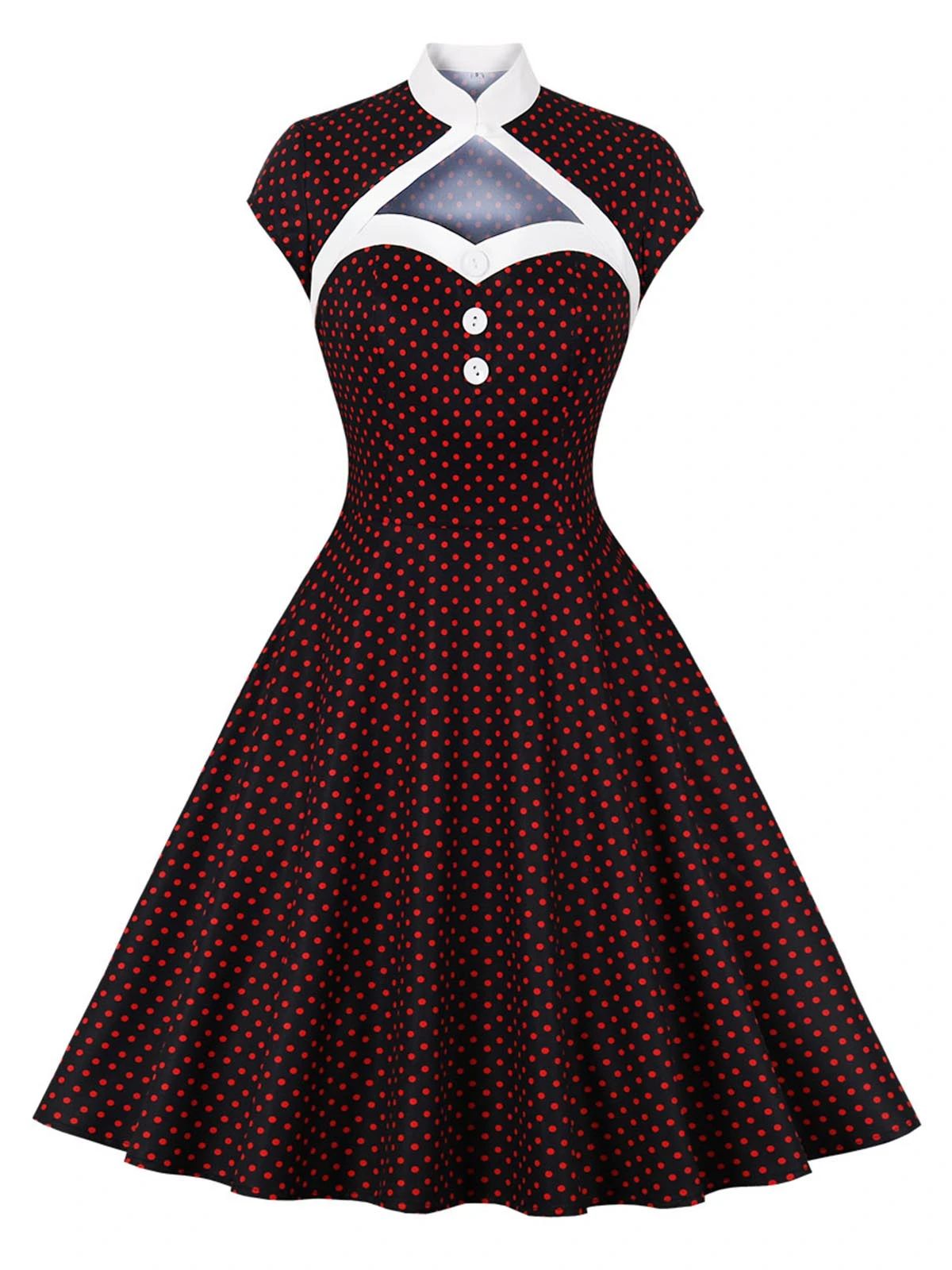 1950s Polka Dots Heart Collar Dress 2 1950s Polka Dots Heart Collar Dress - Image 2