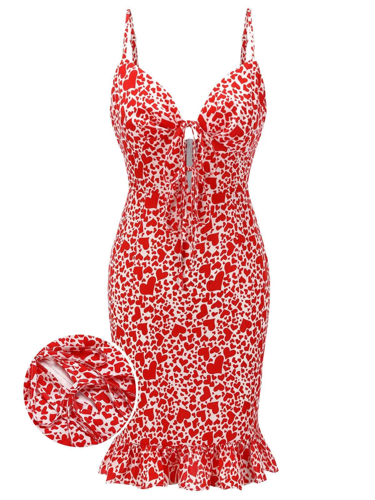 Red 1960s Heart Strap Fishtail Dress 1 Red 1960s Heart Strap Fishtail Dress