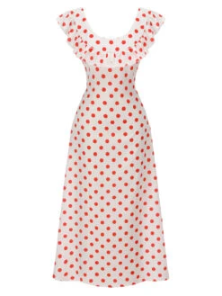 White 1930s Polka Dot Sleeveless Dress -Candi Clothing Shop SCV021520 2