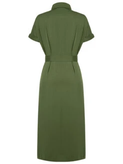 Green 1940s Solid Belted Slit Dress -Candi Clothing Shop SCV021538 3 compressed