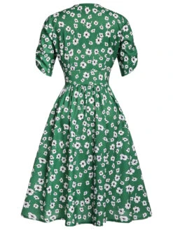 Green 1940s V-Neck Floral Dress 10 Green 1940s V-Neck Floral Dress -Candi Clothing Shop SCV021556 3