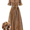 Earth Yellow 1950s Stripes Wrap Waist Dress