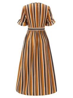 Earth Yellow 1950s Stripes Wrap Waist Dress 10 Earth Yellow 1950s Stripes Wrap Waist Dress -Candi Clothing Shop SCV021566 3