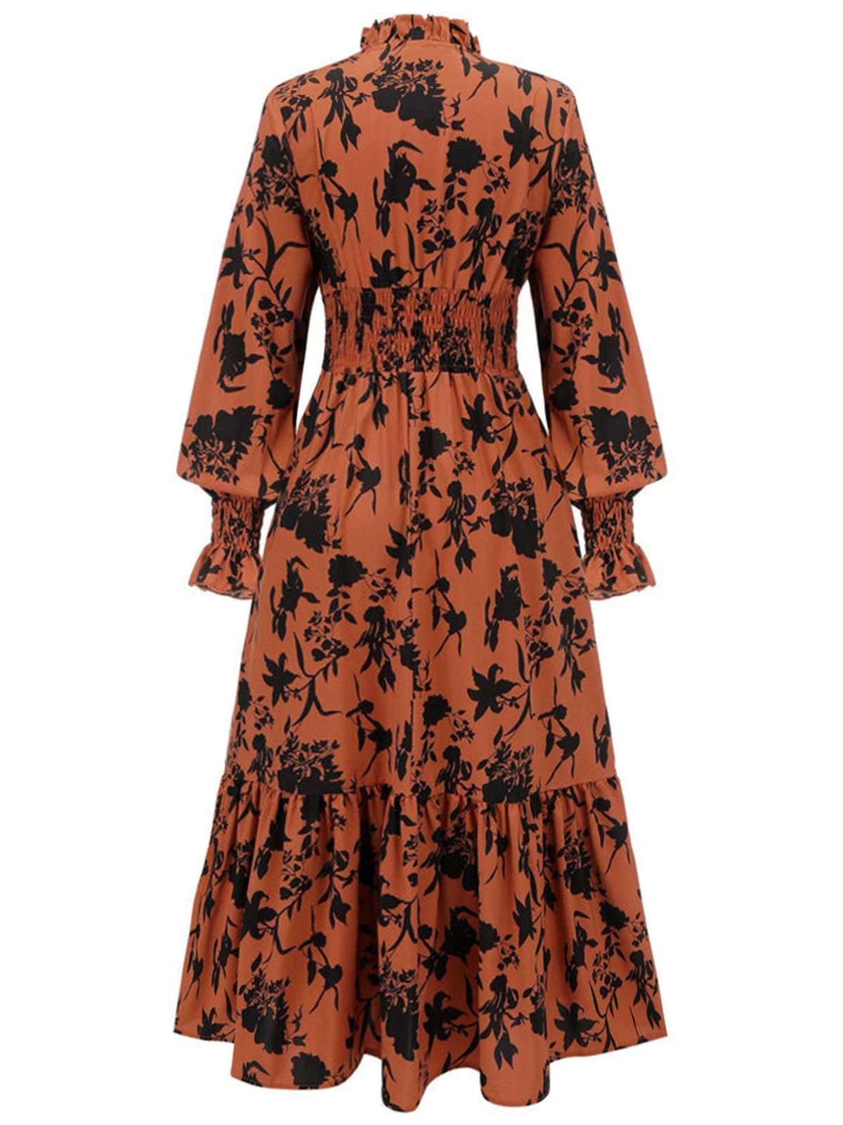 Orange 1950s Floral V-Neck High Waist Dress 2 Orange 1950s Floral V-Neck High Waist Dress - Image 2