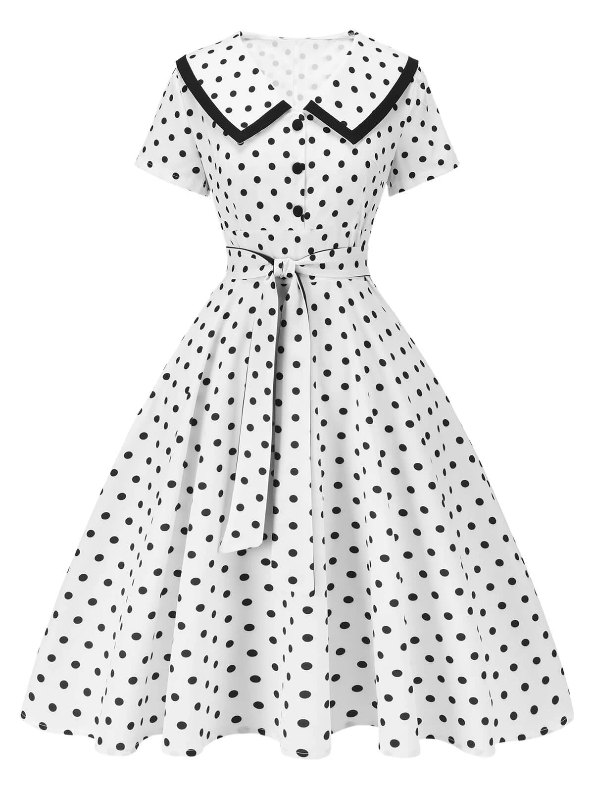 White 1940s Polka Dot Lapel Dress 1 White 1940s Polka Dot Lapel Dress