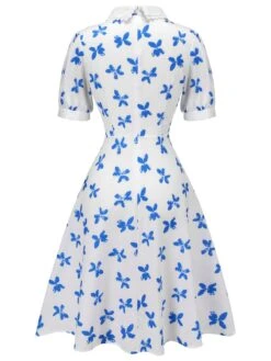 1940s Blue Butterfly Doll Neck Dress 10 1940s Blue Butterfly Doll Neck Dress -Candi Clothing Shop SCV021573 3