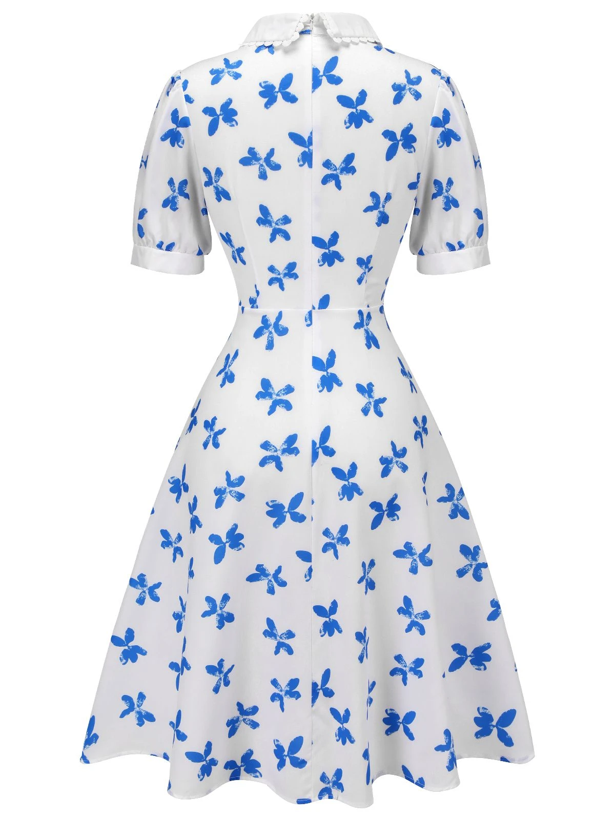 1940s Blue Butterfly Doll Neck Dress 4 1940s Blue Butterfly Doll Neck Dress - Image 4