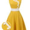Yellow & White 1940s Buttons Patchwork Dress