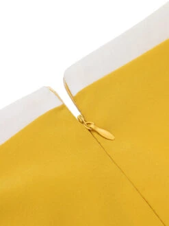 Yellow & White 1940s Buttons Patchwork Dress 12 Yellow & White 1940s Buttons Patchwork Dress -Candi Clothing Shop SCV021574 6